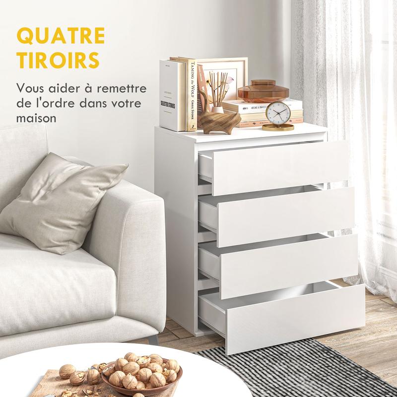 HOMCOM Commode 4 tiroirs commode chambre meuble de rangement épuré style moderne, pour chambre à coucher, salon - 60 x 40 x 80 cm, blanc — vignette 4