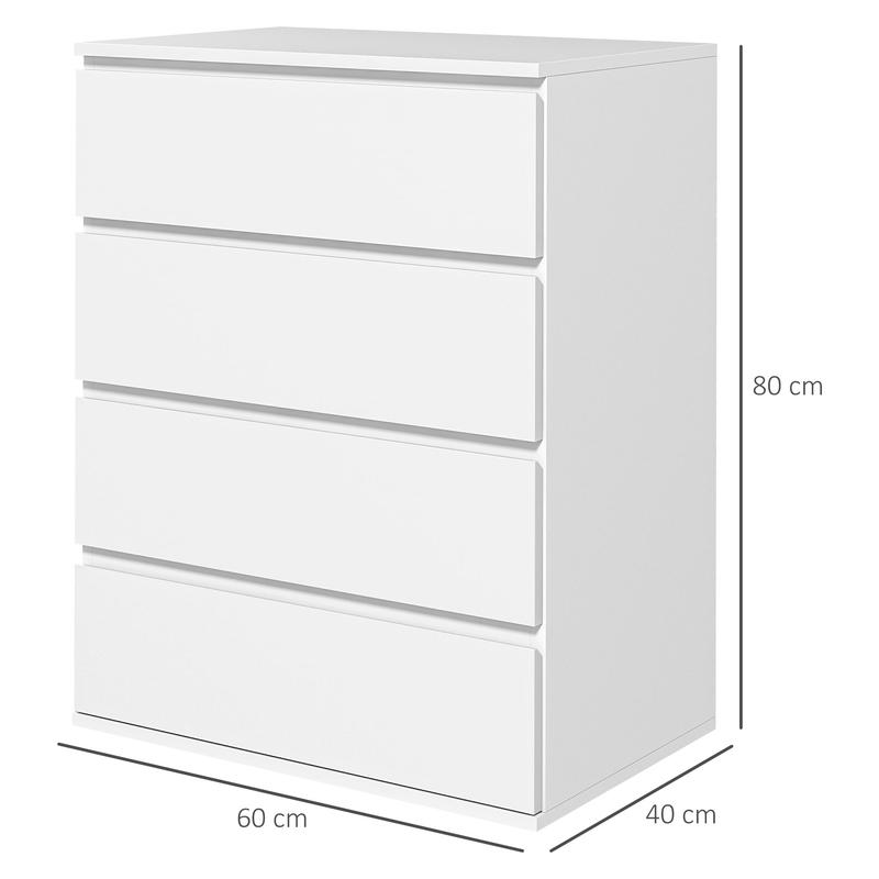 HOMCOM Commode 4 tiroirs commode chambre meuble de rangement épuré style moderne, pour chambre à coucher, salon - 60 x 40 x 80 cm, blanc — vignette 5