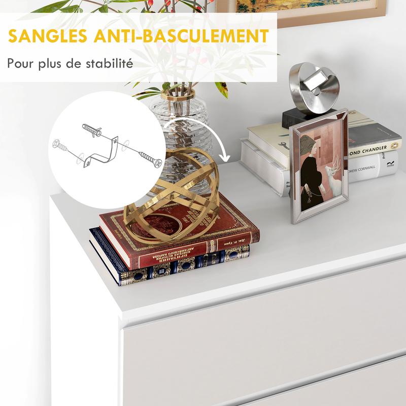 HOMCOM Commode 4 tiroirs commode chambre meuble de rangement épuré style moderne, pour chambre à coucher, salon - 60 x 40 x 80 cm, blanc — vignette 6