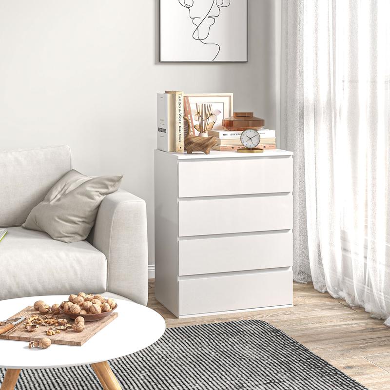 HOMCOM Commode 4 tiroirs commode chambre meuble de rangement épuré style moderne, pour chambre à coucher, salon - 60 x 40 x 80 cm, blanc — vignette 7