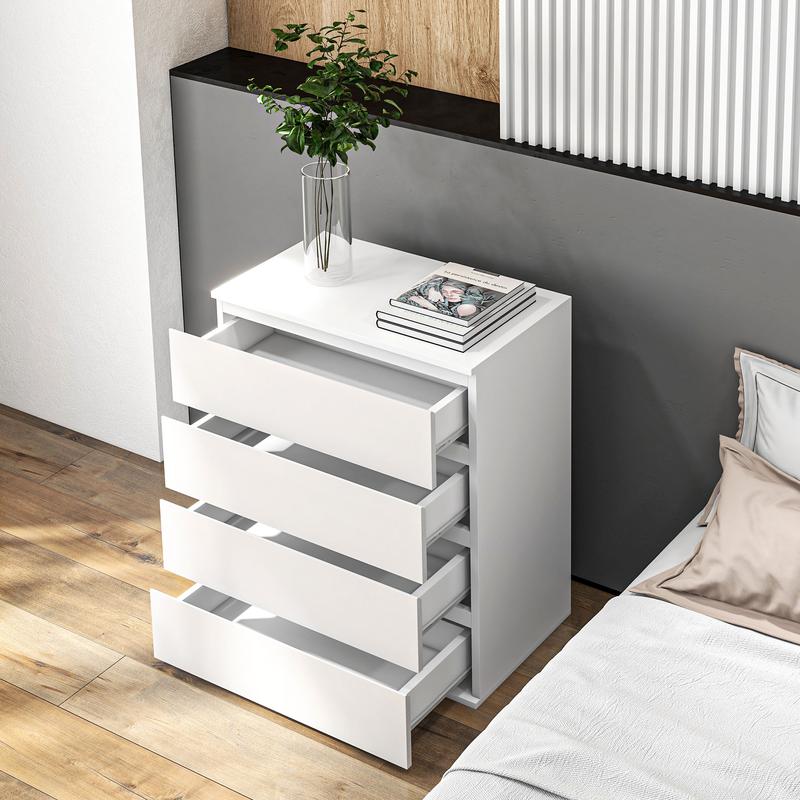 HOMCOM Commode 4 tiroirs commode chambre meuble de rangement épuré style moderne, pour chambre à coucher, salon - 60 x 40 x 80 cm, blanc — vignette 8