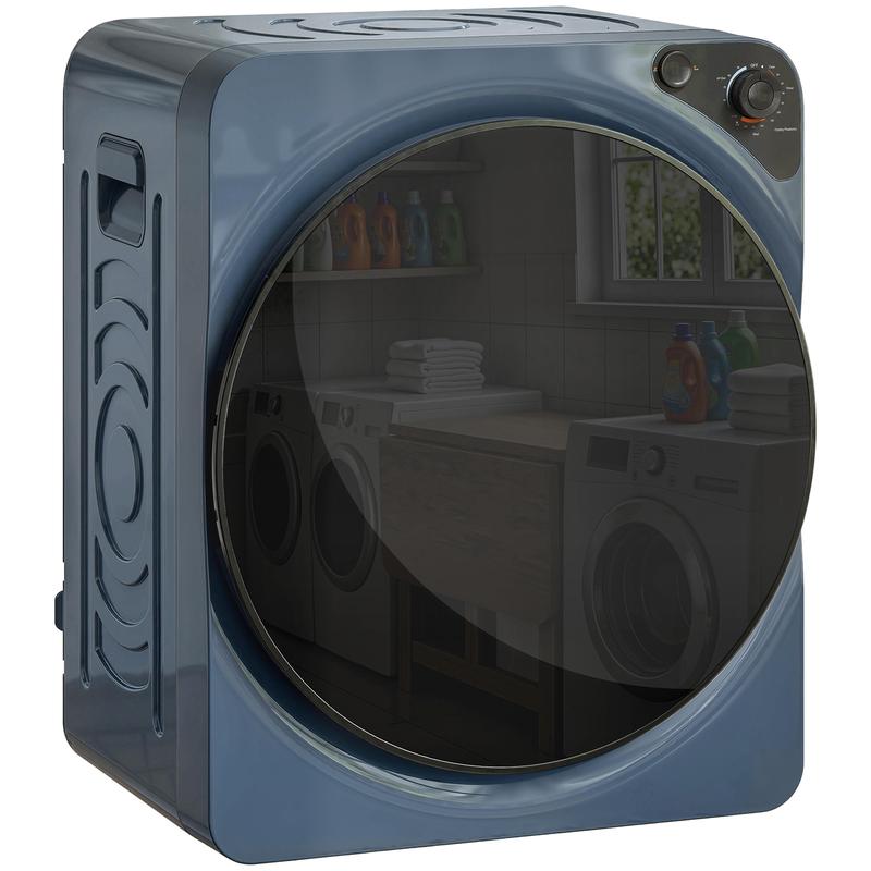 HOMCOM Sèche linge à évacuation compact, sèche-linge électrique 1000 W 5 Kg, 5 modes de séchage, cuve en acier inoxydable, charge frontale, pose libre et empilable, pour maison, camping-cars, bleu