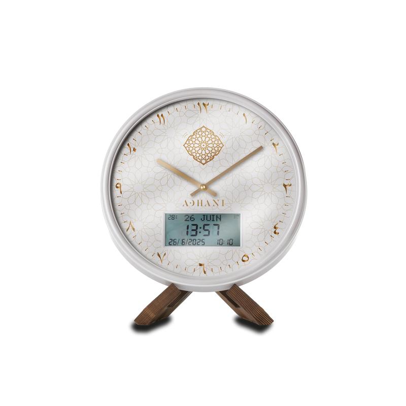 Horloge Adhan design moderne - Blanche dorée - Chiffres indiens — vignette 3