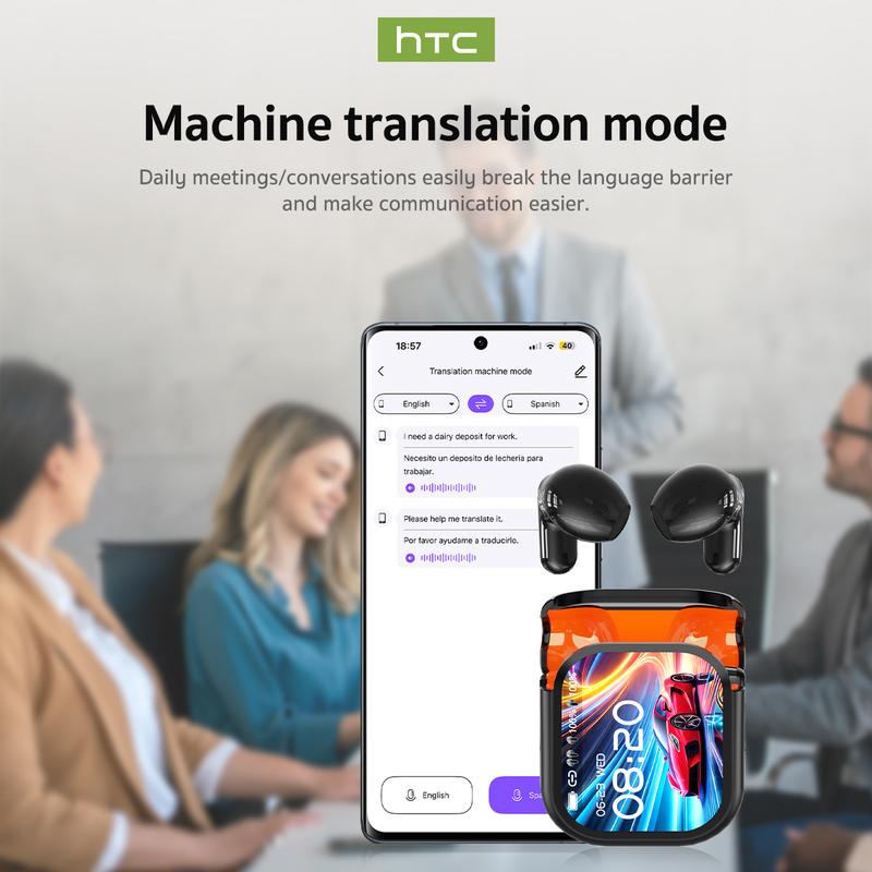 HTC NE20 Translator Écouteurs Bluetooth 6.0, traduction dans 134 langues avec écran LED, écouteurs sans fil étanches, caméra à distance et applications de jeu | Parfait pour le travail, le sport, les études et l'enseignement | Micro intégré | Écouteurs — vignette 4