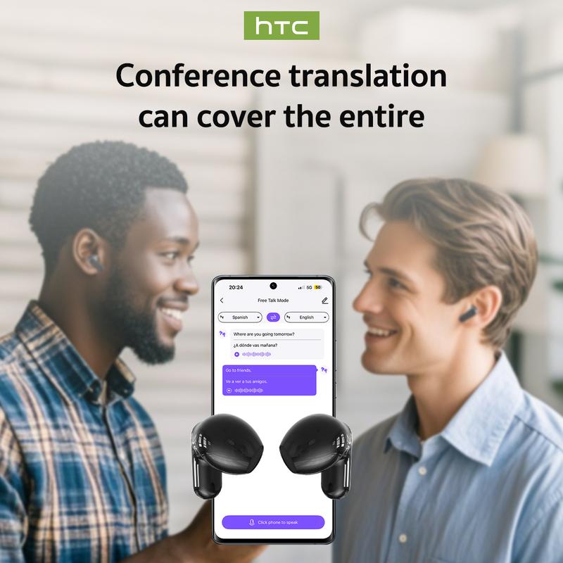 HTC NE20 Translator Écouteurs Bluetooth 6.0, traduction dans 134 langues avec écran LED, écouteurs sans fil étanches, caméra à distance et applications de jeu | Parfait pour le travail, le sport, les études et l'enseignement | Micro intégré | Écouteurs — vignette 5