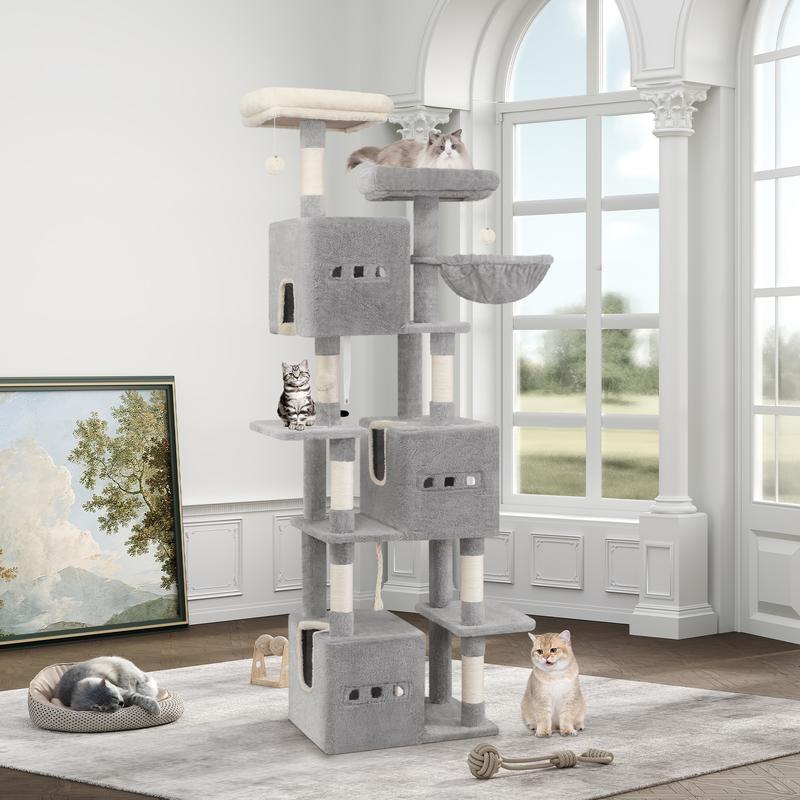 Hzuaneri Arbre à griffer pour chat, grand (193 cm), arbre à griffer XXL, tour à griffer pour chats de race Maine Coon (grands chats), arbre à griffer à 7 niveaux, arbre à griffer avec 3 grottes, 6 arbres à griffer — vignette 2
