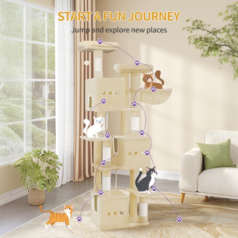 Hzuaneri Arbre à griffer pour chat, grand (193 cm), arbre à griffer XXL, tour à griffer pour chats de race Maine Coon (grands chats), arbre à griffer à 7 niveaux, arbre à griffer avec 3 grottes, 6 arbres à griffer — vignette 4
