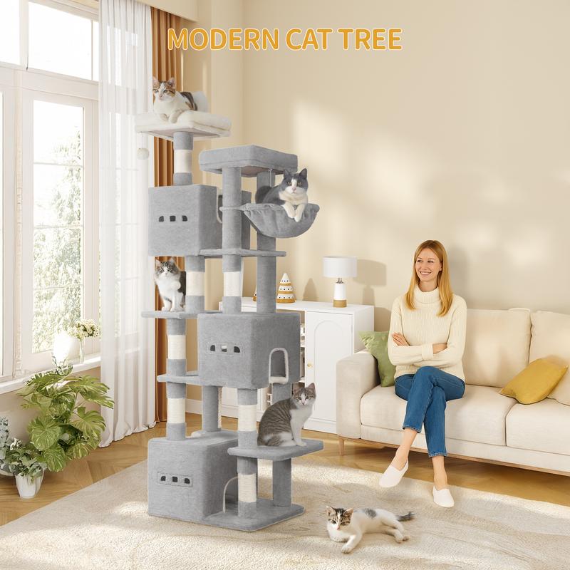 Hzuaneri Arbre à griffer pour chat, grand (193 cm), arbre à griffer XXL, tour à griffer pour chats de race Maine Coon (grands chats), arbre à griffer à 7 niveaux, arbre à griffer avec 3 grottes, 6 arbres à griffer — vignette 5