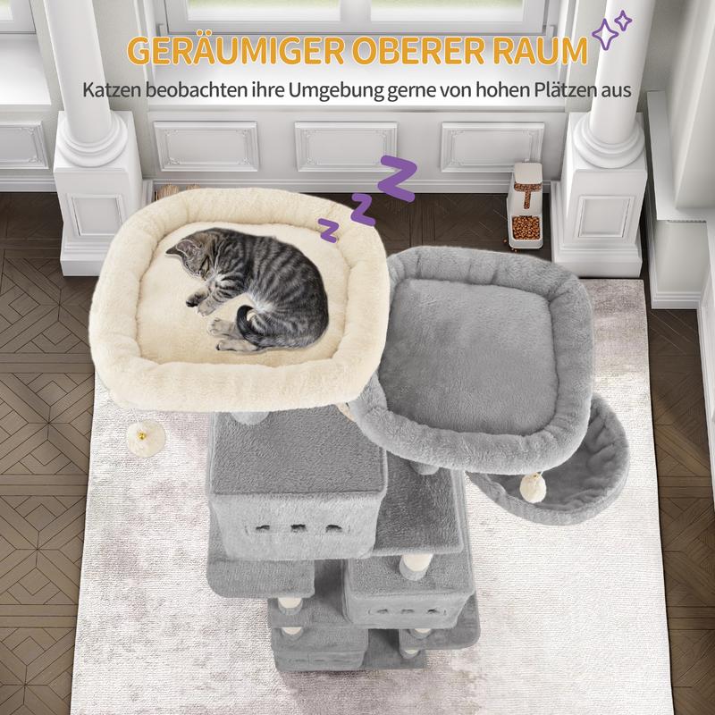 Hzuaneri Arbre à griffer pour chat, grand (193 cm), arbre à griffer XXL, tour à griffer pour chats de race Maine Coon (grands chats), arbre à griffer à 7 niveaux, arbre à griffer avec 3 grottes, 6 arbres à griffer — vignette 8
