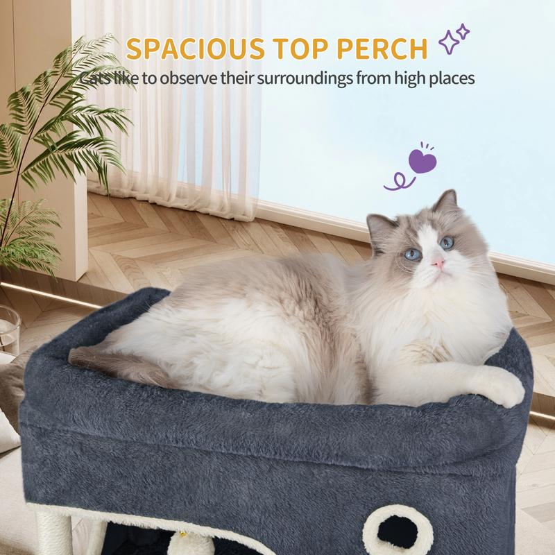 Hzuaneri arbre à griffer pour chats, 178 cm, avec grande plateforme, 2 niches, 7 poteaux à griffer, pompons, coins de repos, hamac, convient à toutes les races de chats — vignette 6
