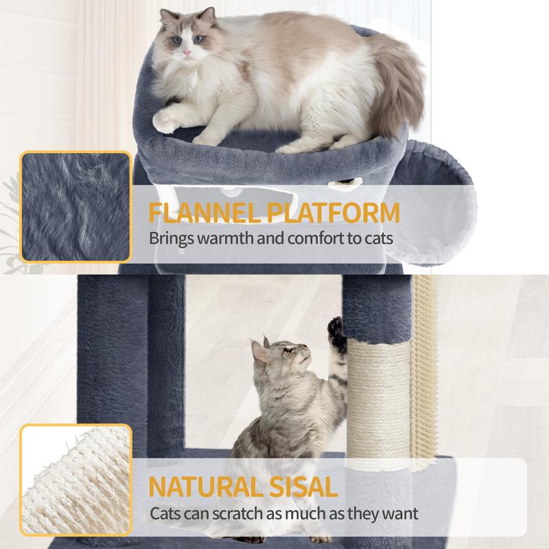 Hzuaneri arbre à griffer pour chats, 178 cm, avec grande plateforme, 2 niches, 7 poteaux à griffer, pompons, coins de repos, hamac, convient à toutes les races de chats — vignette 9