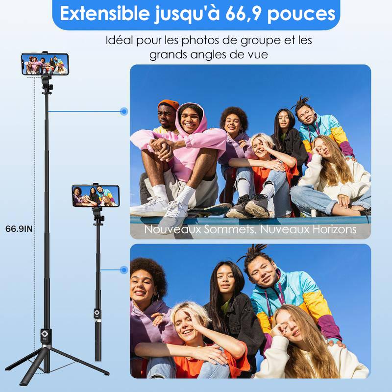 IMOLI Perche à selfie 170m avec 2 Lampes, Trépied pour Téléphone avec Télécommandesans Fil, 360° Rotation Selfie Stick Compatible Telephone, GoPro, Cadeau Pour Mère — vignette 4