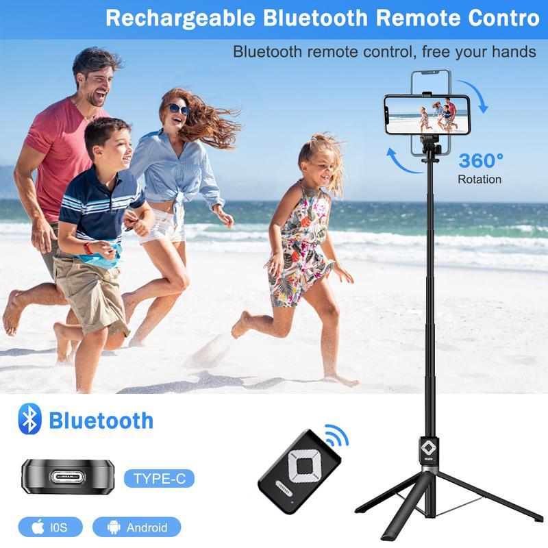 IMOLI Perche à selfie 170m avec 2 Lampes, Trépied pour Téléphone avec Télécommandesans Fil, 360° Rotation Selfie Stick Compatible Telephone, GoPro, Cadeau Pour Mère — vignette 5