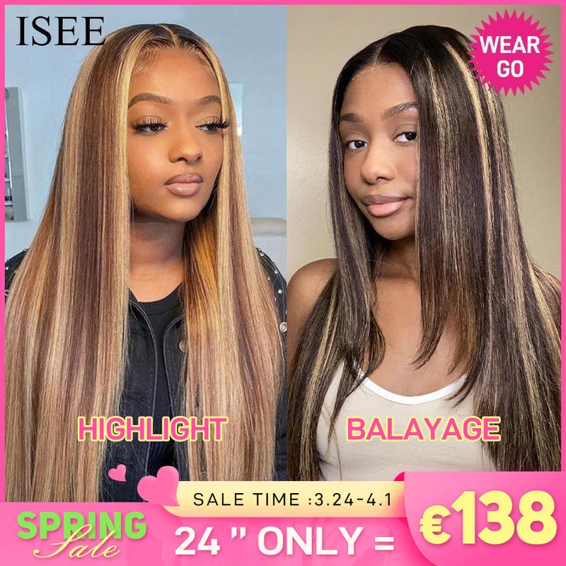 ISEE HAIR Perruque en dentelle 7*5 HD à reflets cheveux humains lisses sans colle à double tirage Perruque brésilienne colorée 7*5 avec fermeture en de ntelle HD#backtoschool