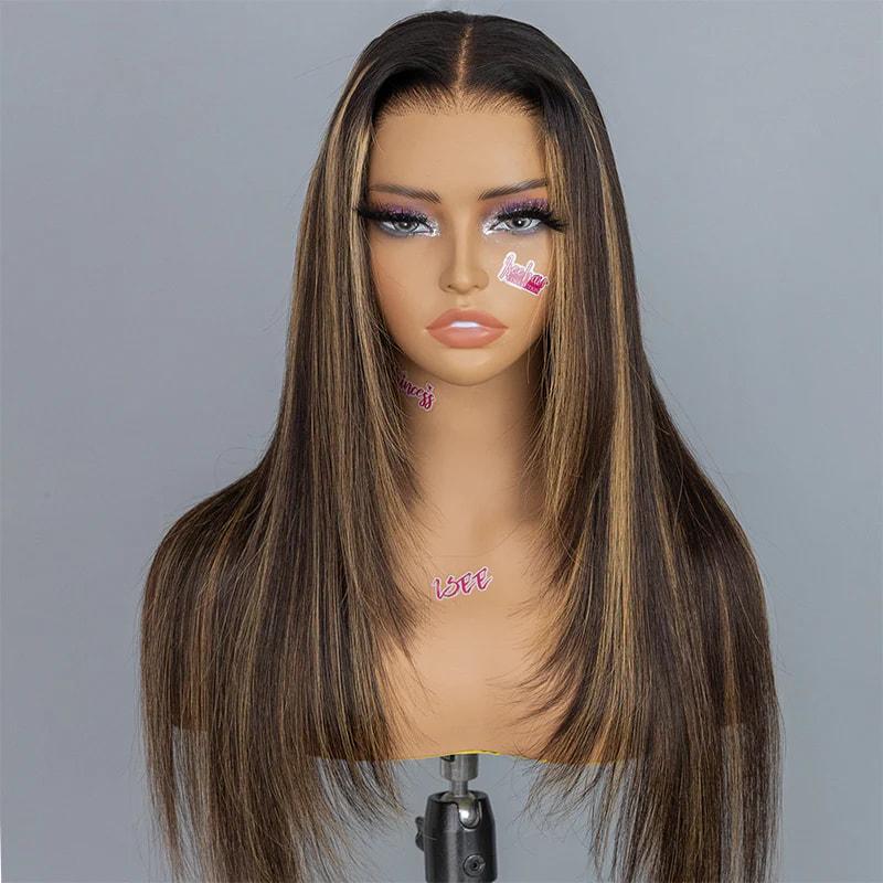 ISEE HAIR Perruque en dentelle 7*5 HD à reflets cheveux humains lisses sans colle à double tirage Perruque brésilienne colorée 7*5 avec fermeture en de ntelle HD#backtoschool — vignette 3