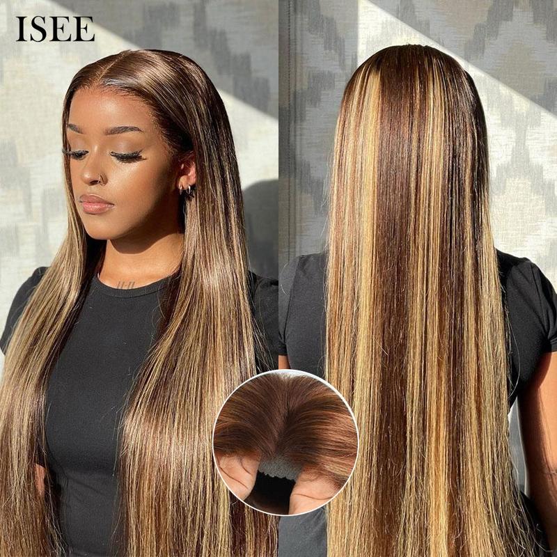 ISEE HAIR Perruque en dentelle 7*5 HD à reflets cheveux humains lisses sans colle à double tirage Perruque brésilienne colorée 7*5 avec fermeture en de ntelle HD#backtoschool — vignette 5