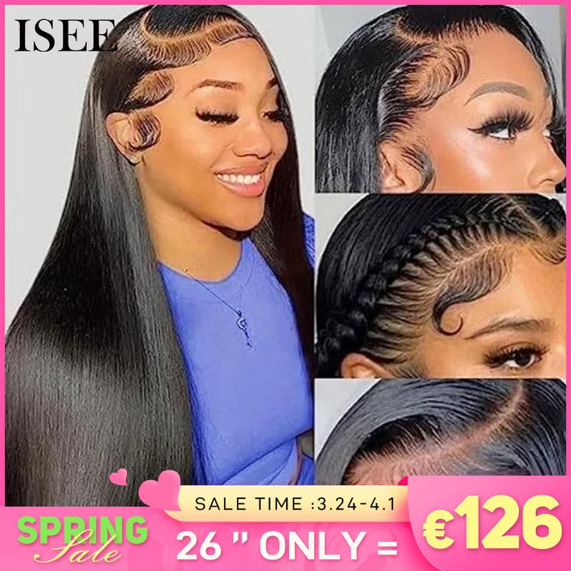 ISEE Hair Perruques Lace Front Wigs 13x6 en cheveux humains raides 180 Densité pré-épilées 7x5 sans colle pour femmes#backtoschool