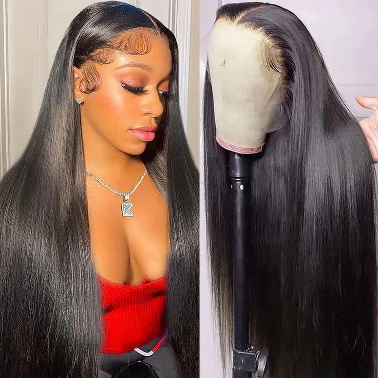 ISEE Hair Perruques Lace Front Wigs 13x6 en cheveux humains raides 180 Densité pré-épilées 7x5 sans colle pour femmes#backtoschool — vignette 4