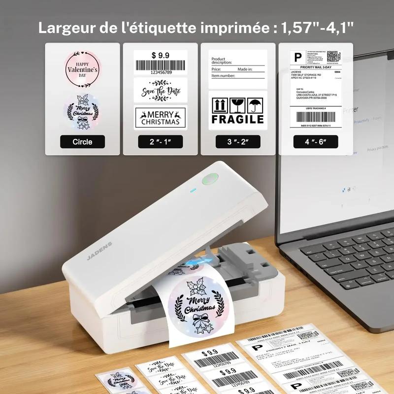 JADENS Thermo Etikettendrucker, appareil Bluetooth sans fil, 4x6, compatible avec Android, iPhone et Windows, largement utilisé pour Ebay, Amazon et Shopify. — vignette 3