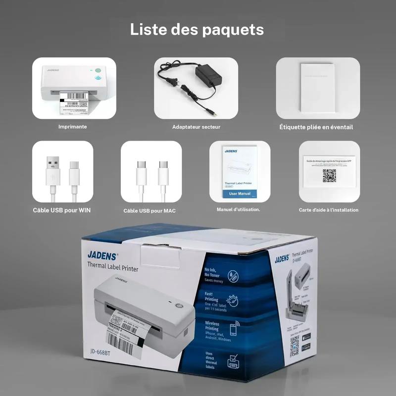 JADENS Thermo Etikettendrucker, appareil Bluetooth sans fil, 4x6, compatible avec Android, iPhone et Windows, largement utilisé pour Ebay, Amazon et Shopify. — vignette 7