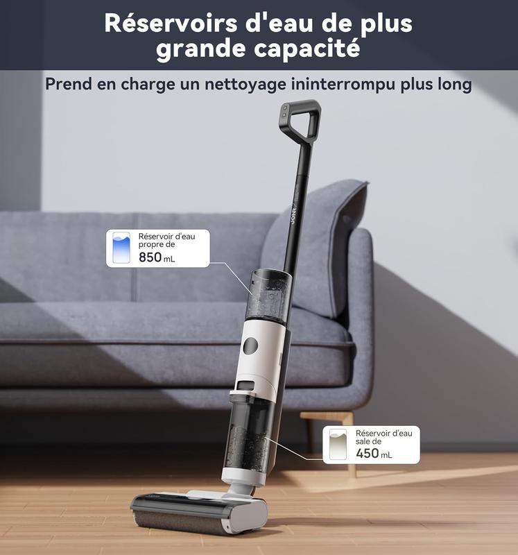 JONR Aspirateur eau et poussière sans fil ED12, balai à franges, brosse de nettoyage des bords, 6 mm, auto-nettoyant, réservoir d’eau de 850 ml, anti-enchevêtrement pour sols durs, poils d’animaux — vignette 6
