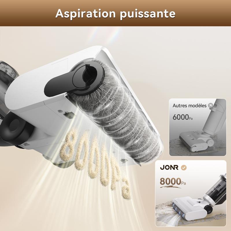 JONR aspirateur sec et humide ED12 Lite, sans fil avec batterie, nettoyage des bords de 1 mm, système Anti enchevêtrement, nettoyeur de sol léger pour sols durs, poils d'animaux — vignette 3