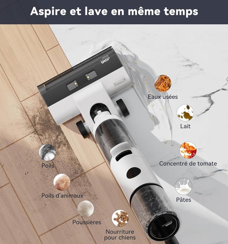 JONR ED12 aspirateur humide et sec, nettoyeur de sol sans fil autonettoyant, aspirateur vadrouille léger pour sols durs, poils d'animaux, restes de nourriture nettoyage complet sans sortie — vignette 2