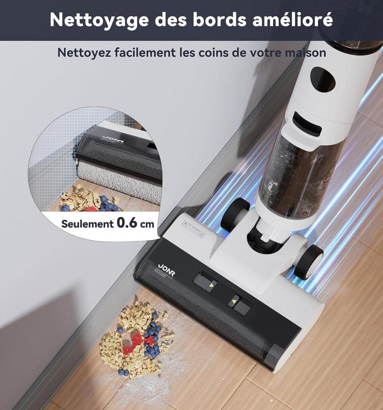 JONR ED12 aspirateur humide et sec, nettoyeur de sol sans fil autonettoyant, aspirateur vadrouille léger pour sols durs, poils d'animaux, restes de nourriture nettoyage complet sans sortie — vignette 3