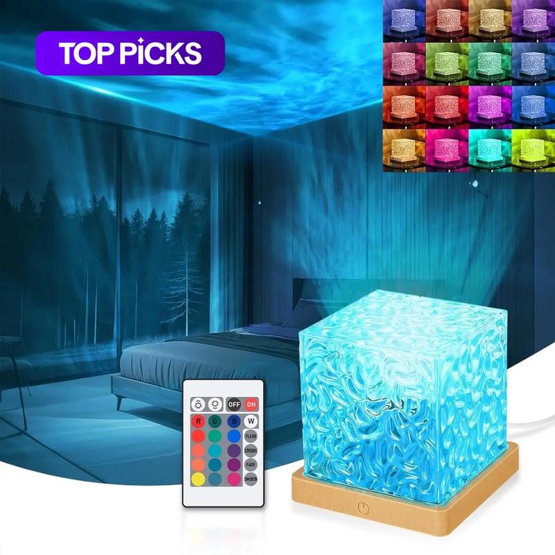 Lampe de table projecteur de vagues USB, 16 couleurs RGB avec télécommande et contrôle tactile, effet de vagues océaniques et d’aurores boréales, lumière ambiante réglable, veilleuse à base acrylique pour chambre et salon #TOP PICKS