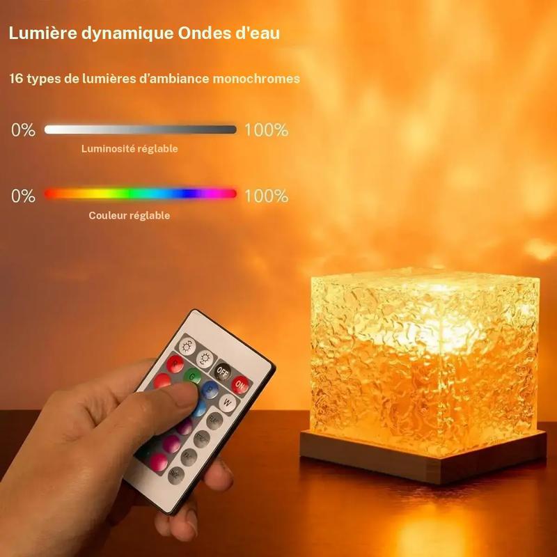 Lampe de table projecteur de vagues USB, 16 couleurs RGB avec télécommande et contrôle tactile, effet de vagues océaniques et d’aurores boréales, lumière ambiante réglable, veilleuse à base acrylique pour chambre et salon #TOP PICKS — vignette 3