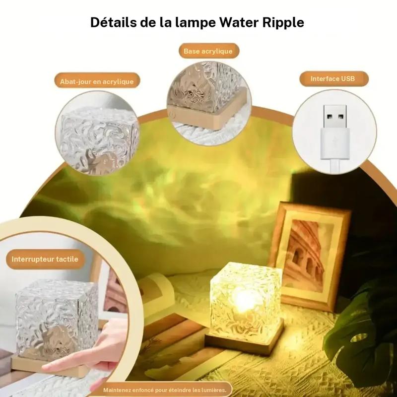 Lampe de table projecteur de vagues USB, 16 couleurs RGB avec télécommande et contrôle tactile, effet de vagues océaniques et d’aurores boréales, lumière ambiante réglable, veilleuse à base acrylique pour chambre et salon #TOP PICKS — vignette 7