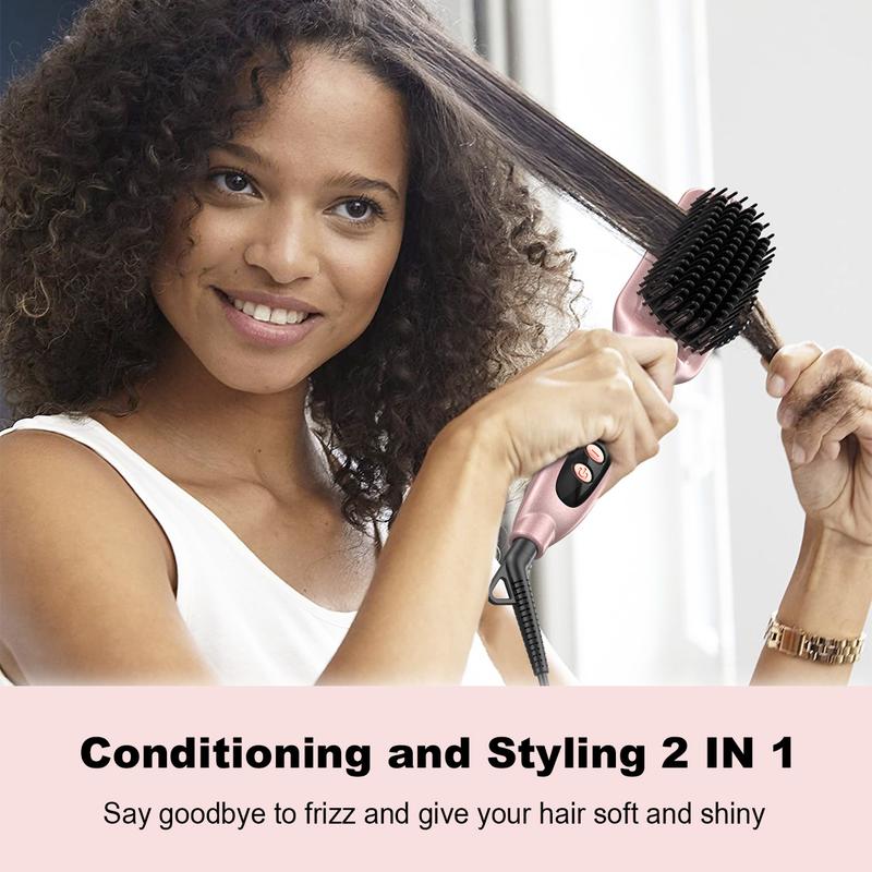 LANDOT Brosse lissante électrique pour cheveux | Peigne lissant anti-frisottis | Brosse chauffante en céramique avec technologie ionique | Température réglable de 120°C à 230°C | Coiffage rapide pour femme, looks quotidiens et rentrée scolaire — vignette 2