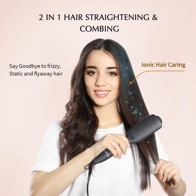 LANDOT Brosse lissante électrique pour cheveux | Peigne lissant anti-frisottis | Brosse chauffante en céramique avec technologie ionique | Température réglable de 120°C à 230°C | Coiffage rapide pour femme, looks quotidiens et rentrée scolaire — vignette 3