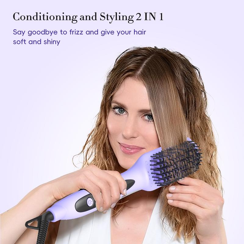 LANDOT Brosse lissante électrique pour cheveux | Peigne lissant anti-frisottis | Brosse chauffante en céramique avec technologie ionique | Température réglable de 120°C à 230°C | Coiffage rapide pour femme, looks quotidiens et rentrée scolaire — vignette 4