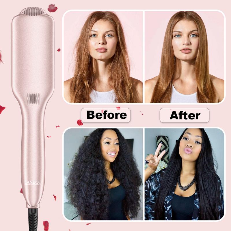 LANDOT Brosse lissante électrique pour cheveux | Peigne lissant anti-frisottis | Brosse chauffante en céramique avec technologie ionique | Température réglable de 120°C à 230°C | Coiffage rapide pour femme, looks quotidiens et rentrée scolaire — vignette 5