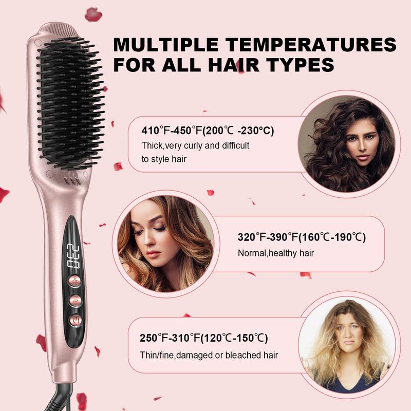 LANDOT Brosse lissante électrique pour cheveux | Peigne lissant anti-frisottis | Brosse chauffante en céramique avec technologie ionique | Température réglable de 120°C à 230°C | Coiffage rapide pour femme, looks quotidiens et rentrée scolaire — vignette 6