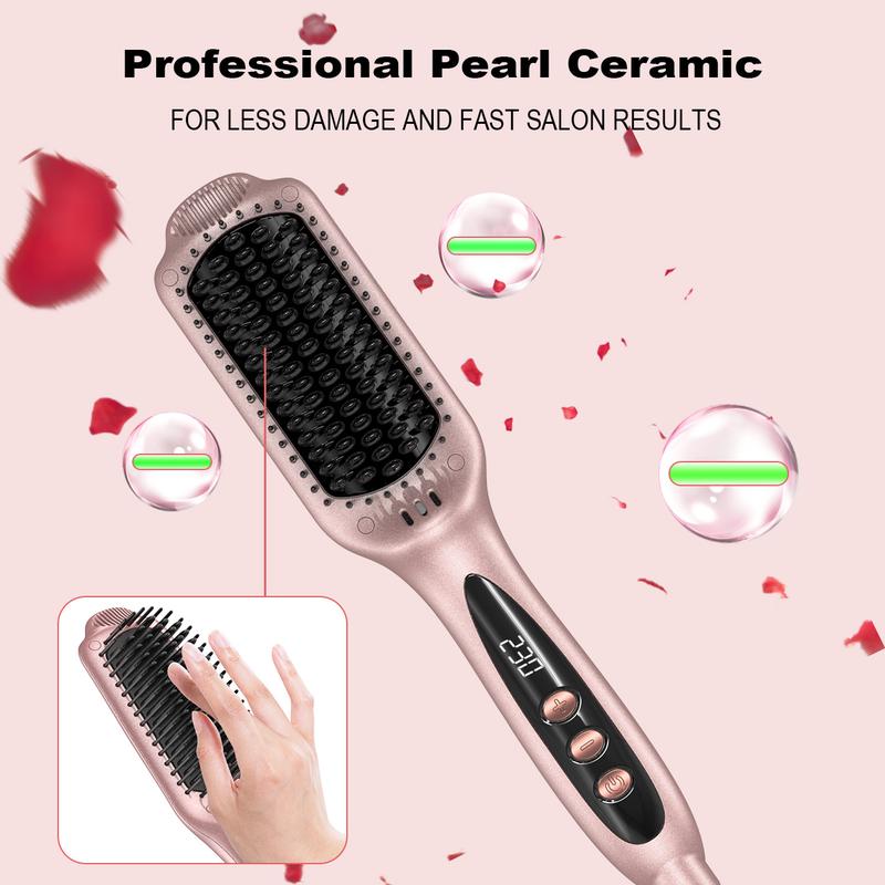 LANDOT Brosse lissante électrique pour cheveux | Peigne lissant anti-frisottis | Brosse chauffante en céramique avec technologie ionique | Température réglable de 120°C à 230°C | Coiffage rapide pour femme, looks quotidiens et rentrée scolaire — vignette 7