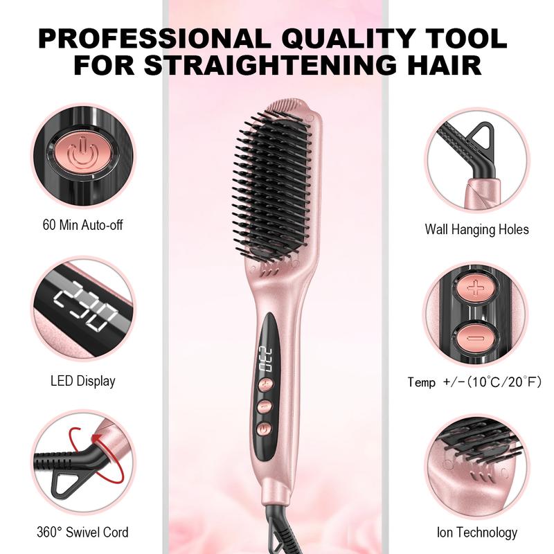 LANDOT Brosse lissante électrique pour cheveux | Peigne lissant anti-frisottis | Brosse chauffante en céramique avec technologie ionique | Température réglable de 120°C à 230°C | Coiffage rapide pour femme, looks quotidiens et rentrée scolaire — vignette 8
