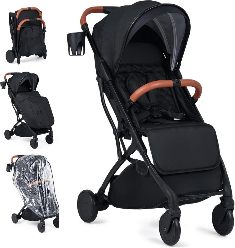 LIFEZEAL Poussette Légère pour Enfants de 0 à 3 ans, Poussette de Voyage Pliable avec Capote, Repose-pieds, Porte-gobelets, Panier de Rangement, Housse de Pluie