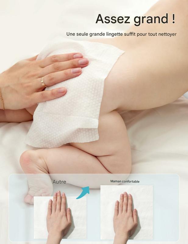 Lingettes pour bébé Momcozy – Format extra large, à 99 % d’eau, sans parfum et hypoallergéniques, lingettes nettoyantes et hydratantes pour la peau sensible du bébé, paquets de 8/12 avec couvercle rabattable (total de 480/720 lingettes) — vignette 4