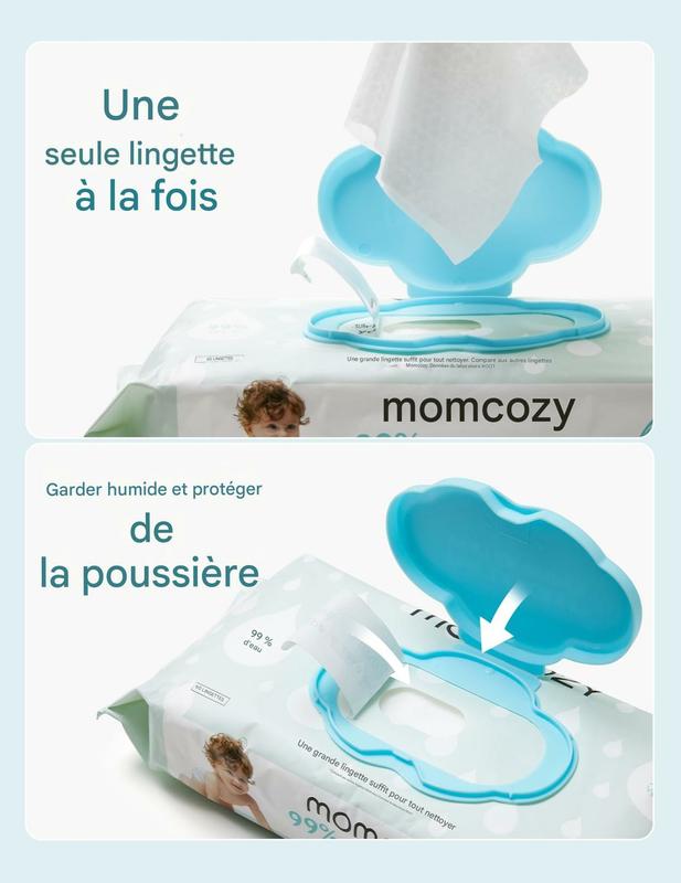 Lingettes pour bébé Momcozy – Format extra large, à 99 % d’eau, sans parfum et hypoallergéniques, lingettes nettoyantes et hydratantes pour la peau sensible du bébé, paquets de 8/12 avec couvercle rabattable (total de 480/720 lingettes) — vignette 6