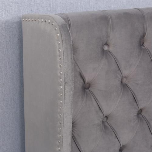 Lit double en forme d'oreilles, recouvert de velours, cadre de lit 140 x 200 cm, lit hydraulique, lit coffre avec sommier à lattes et espace de rangement, gris/beige, sans matelas — vignette 5
