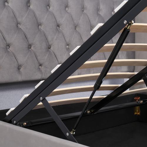 Lit double en forme d'oreilles, recouvert de velours, cadre de lit 140 x 200 cm, lit hydraulique, lit coffre avec sommier à lattes et espace de rangement, gris/beige, sans matelas — vignette 6