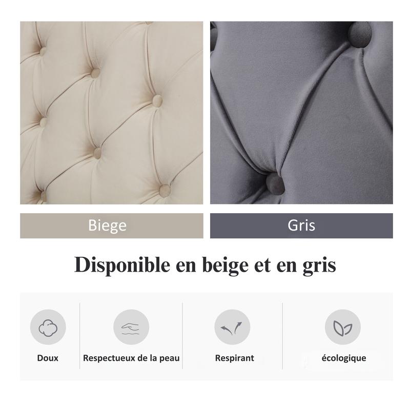 Lit rembourré 140x 190 cm, lit double avec sommier à lattes et cadre en métal, tête de lit rembourrée avec décoration boutons et rivets, pieds en bois, lin — vignette 8