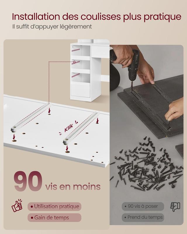 【Livré en 2 colis】SONGMICS HOME - Coiffeuse avec Miroir LED, Multiprise, 9 Tiroirs, Loupe 10x, Rangement Bijoux, Éclairage 3 Couleurs, Installation des Rails sans Outils — vignette 4