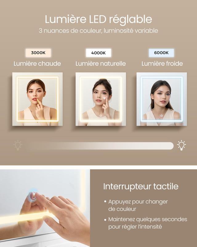 【Livré en 2 colis】SONGMICS HOME - Coiffeuse avec Miroir LED, Multiprise, 9 Tiroirs, Loupe 10x, Rangement Bijoux, Éclairage 3 Couleurs, Installation des Rails sans Outils — vignette 6