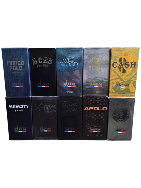 LOT DE 10 PARFUMS DE FRANCE BY PARIS ELYSEE 75ML POUR HOMME, marco polo,acces,will wood,amber force,cash,audacity,dragoon,black legend,apolo,never surender. — vignette 2