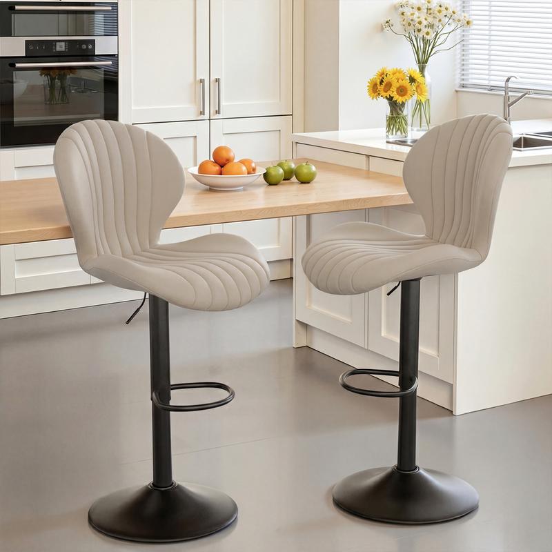 Lot de 2 tabourets de bar modernes pivotants, tabouret à dossier haut, montage facile en 3 à 5 minutes pour bar, cuisine, salle à manger, beige