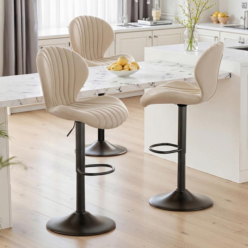 Lot de 2 tabourets de bar modernes pivotants, tabouret à dossier haut, montage facile en 3 à 5 minutes pour bar, cuisine, salle à manger, beige — vignette 5