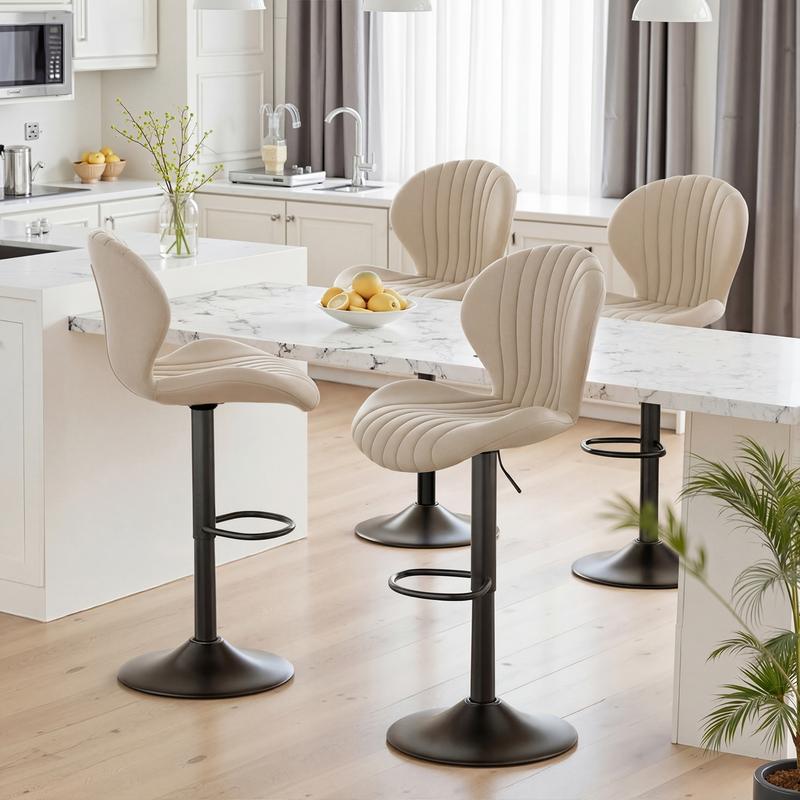 Lot de 2 tabourets de bar modernes pivotants, tabouret à dossier haut, montage facile en 3 à 5 minutes pour bar, cuisine, salle à manger, beige — vignette 6